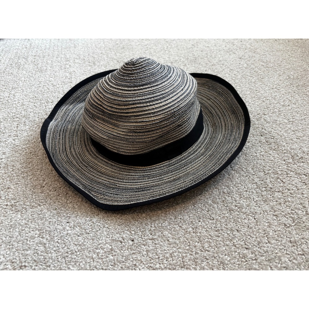 Solar Escape Sun Hat OS Black Tan Striped‎ Wide Brim Packable Summer Beach Hat